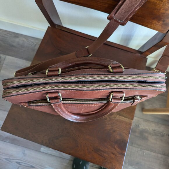 Banuce Full Grain Leather Briefcase Work Bag in Brown - Picture 12 of 16